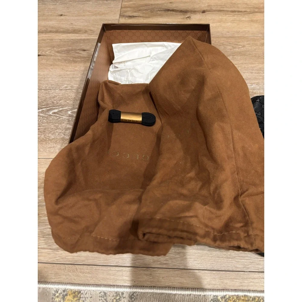 Gucci GG Embossed Leather Sneakers Low Top Lace Up Black Designer Shoes - Picture 8 of 14